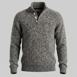 Soul of London Mens M‎ Black White Sweater Henley Mock Neck Marled Knit